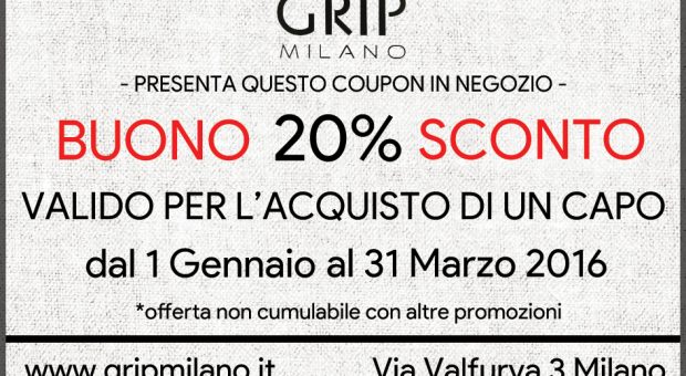 GRIP coupon negozi abbigliamento Milano