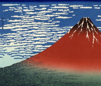 Katsushike Hokusai, Fuji Rosso (Giornata limpida col vento del Sud). Courtesy Honolulu Museum of Art